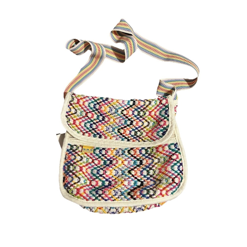 MMM Artesanias Crochet Crossbody Bag Multicolor Chevron Woven Boho Festival Bag
